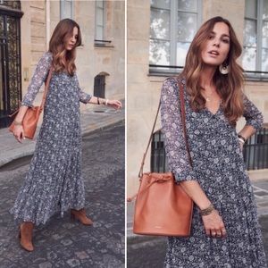 Sézane Aurelie Blue Floral Maxi Dress XS 34